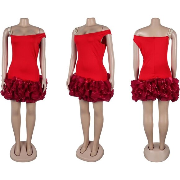 Women's Polyester Ruffle Hem Bodycon Mini Dress Off-Shoulder Clubwear - Picture 6 of 7